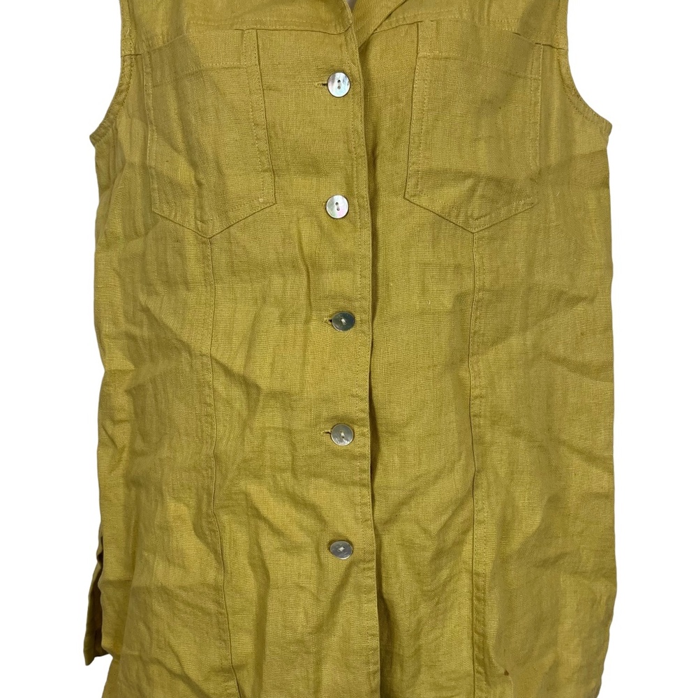 CHICO'S DESIGN Yellow Pale 100% Linen Sleeveless Button Down Casual Top Shirt  1 - Picture 2 of 16